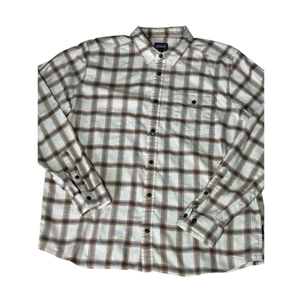 Men's Patagonia Organic Cotton Flannel Beige Gray Plaid Sz XL‎ READ - Picture 2 of 12